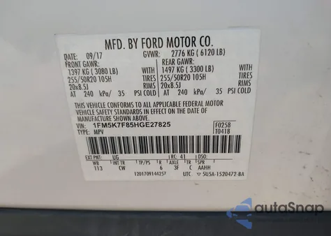 2017 Ford Explorer Limited from USA, damaged, VIN 1FM5K7F85HGE27825